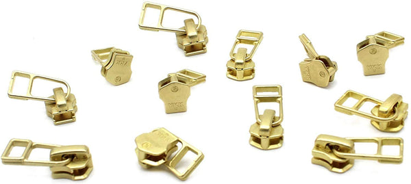 Zipper Repair Kit - #5 Brass YKK Zipper Pulls - Slider with Bell Pull Style - Fancy Zipper Slider Replacement - 12 Pulls Per Pack - Made in The United States