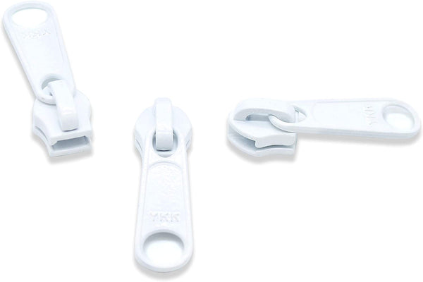 Zipper Repair Kit - #5 White YKK Long Pull Sliders - 3 Sliders Per Pack - Color White - Made in The United States