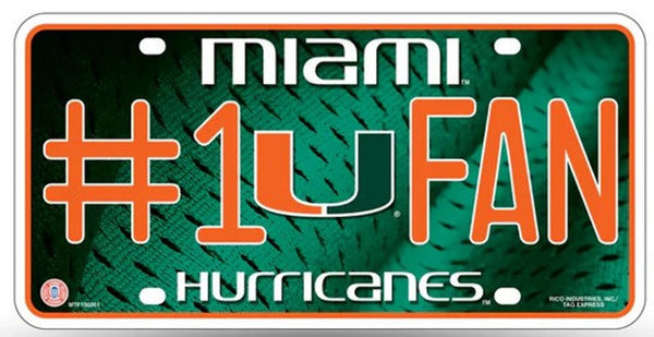 Miami Hurricanes NCAA #1 Fan Metal License Plate