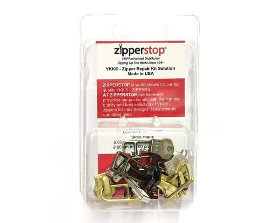 Zipper Repair Kit Solution YKK#5 Assorted Metal Bell Pull Sliders with Top& Bottom Stops (6 Pulls-2 Aluminum 2 Antique~ 2 Brass Sliders)