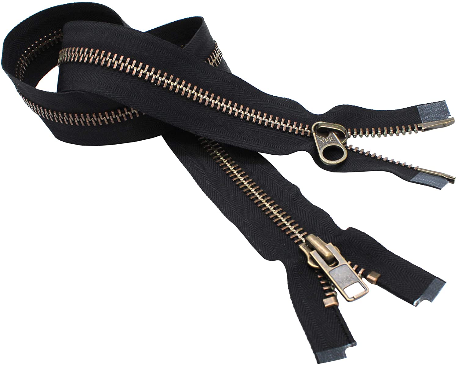 5 Black & Antique Brass Separating Zipper w/ Fancy Pull Multiple Lengths
