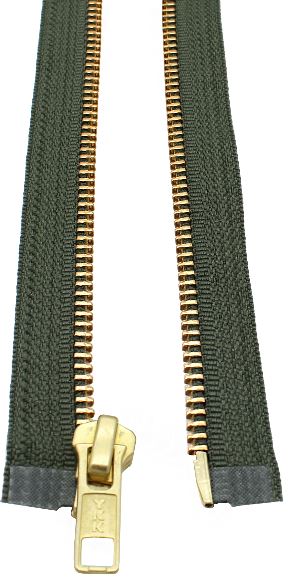 YKK #5 11 Brass Jean Zipper - Army Green (566)