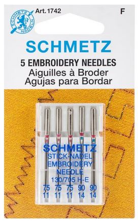 Schmetz Embroidery Machine Needles Sizes 75/11 (3) & 90/14 (2)