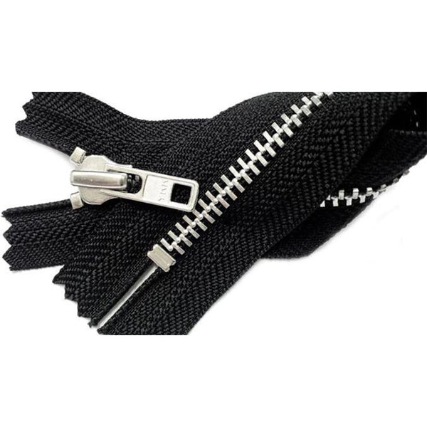 YKK® #7 Closed Bottom Exposed 7-Inch Black Zipper - Aluminum Metal