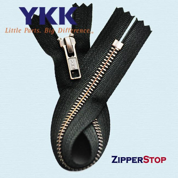 YKK  #5 Zipper, Antique Copper Finished Closed Bottom