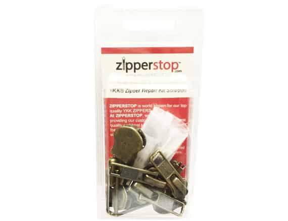 Zipper Repair Kit Solution 8 sets of YKK® Auto Lock Antique Brass Sliders Assorted 4 of #5, 2 of #7 and 2 of #10 Included Top & Bottom Stops